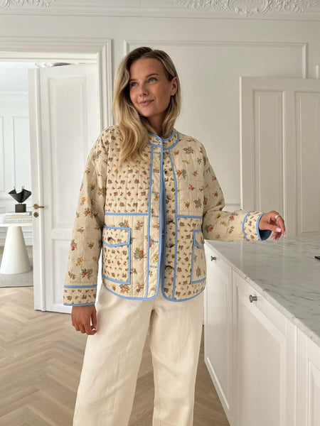 EMMYIC Quilted Jakke, - BEIGE MULTICOLOR FLOWER PRINT