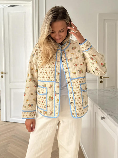 EMMYIC Quilted Jakke, - BEIGE MULTICOLOR FLOWER PRINT