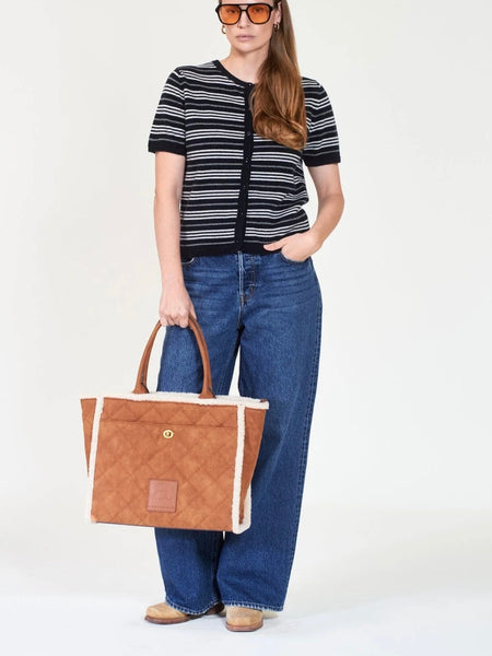 DARCY SHEARLING TOTE,  CHESTNUT