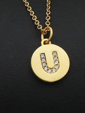 ROUND DISK PENDANT KJEDE, CRYSTAL LETTER