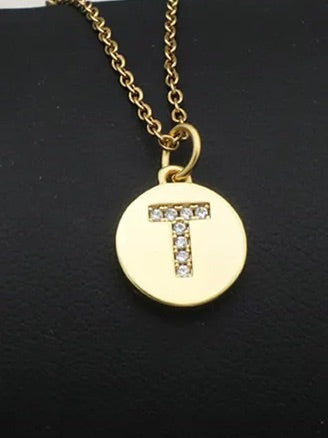 ROUND DISK PENDANT KJEDE, CRYSTAL LETTER