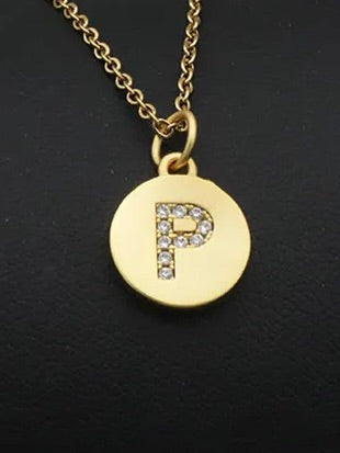 ROUND DISK PENDANT KJEDE, CRYSTAL LETTER
