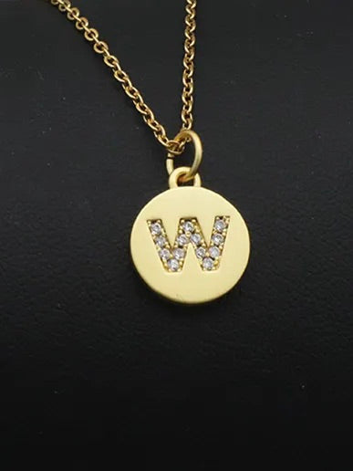 ROUND DISK PENDANT KJEDE, CRYSTAL LETTER