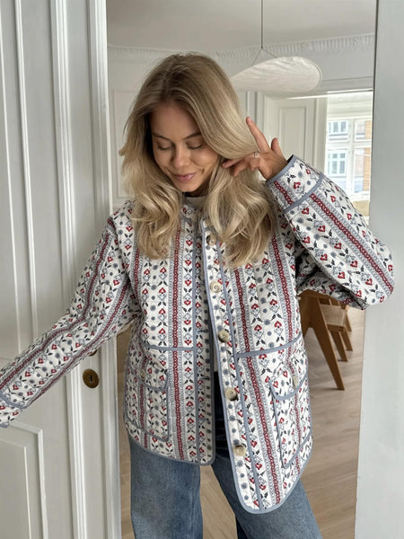 EmmyIC Quilted Jacket - Blue Red Print