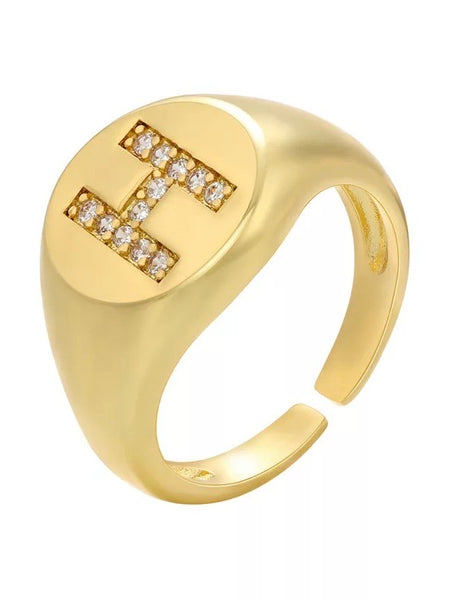 INITIAL LETTER SIGNET AJUSTABLE RING, H