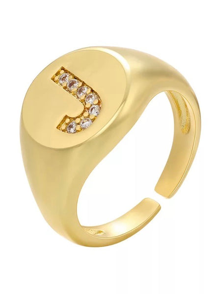 INITIAL LETTER SIGNET AJUSTABLE RING, J