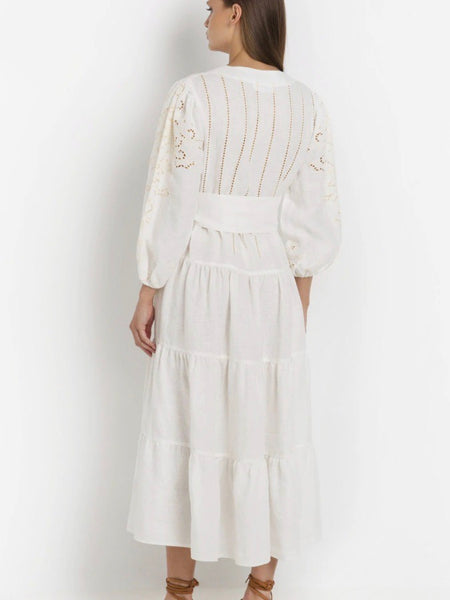 LONG EMBROIDERY LINNEN DRESS