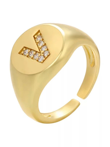 INITIAL LETTER SIGNET AJUSTABLE RING, V
