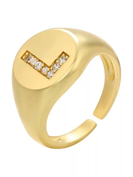 INITIAL LETTER SIGNET AJUSTABLE RING, L