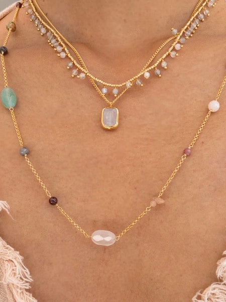 NECKLACE STONE kjede,  ROSE QUARTZ