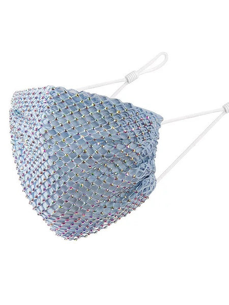 CRYSTAL FISHNET MASK  LIGHT BLUE / SILVER