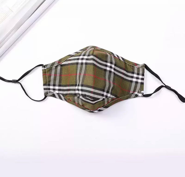 Vaskbart munnbind i bomull, OLIVE PLAID