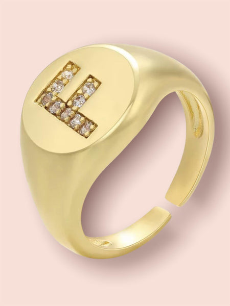 INITIAL LETTER SIGNET AJUSTABLE RING, F