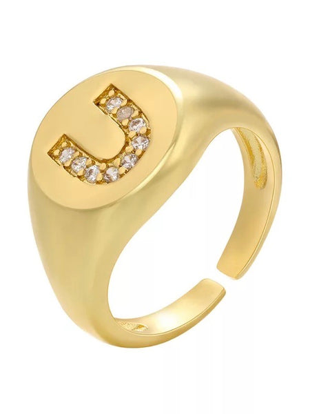 INITIAL LETTER SIGNET AJUSTABLE RING, U