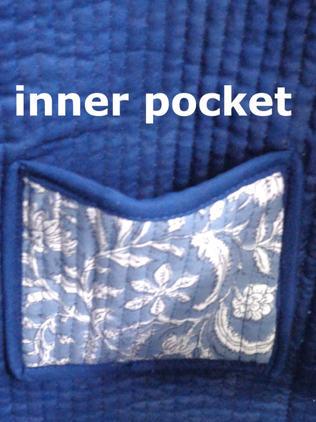 QUILTED BLOCK PRINTET SHOPPER TOTE i wild flower