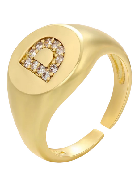INITIAL LETTER SIGNET AJUSTABLE RING, D