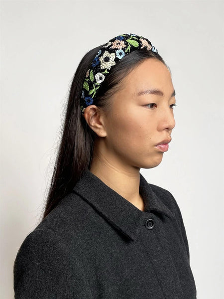 Anemona Wide Beaded Hairbrace, BLACK