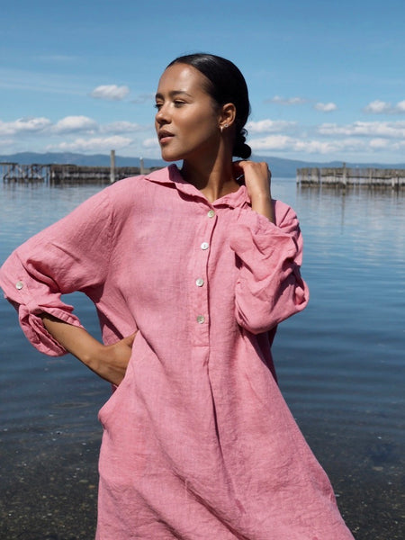 Matilde  LINNEN DRESS i BUBBLEGUM