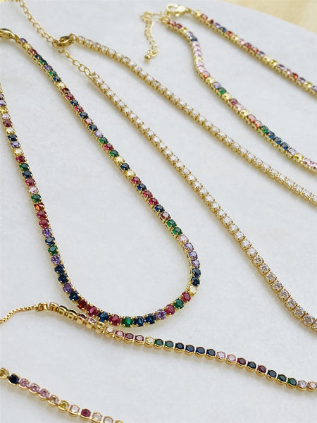 CRYSTAL CHAIN forgyldt choker, 3 mm RAINBOW