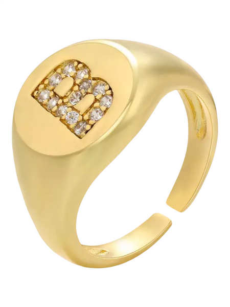 INITIAL LETTER SIGNET AJUSTABLE RING, B
