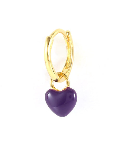 TINY ENAMEL HEART HUGGIE I PURPLE