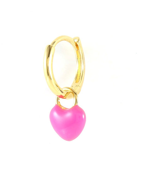 TINY ENAMEL HEART HUGGIE I PINK