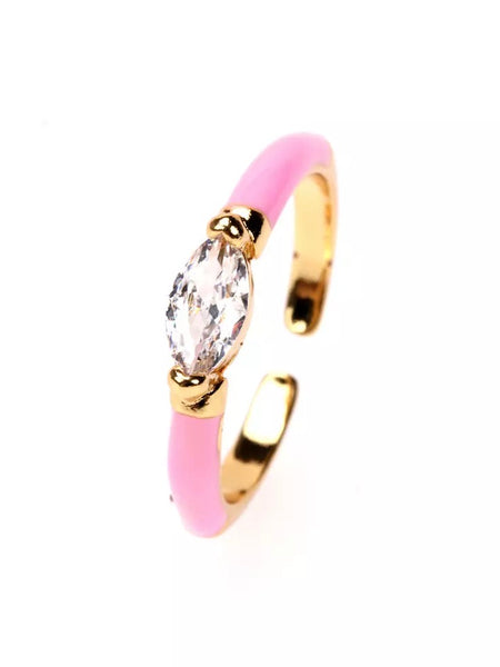 FIONA Oval stone resizable ring i enamel og zirkonia