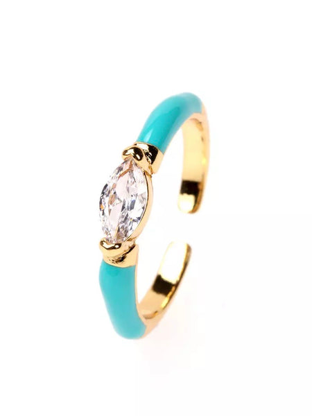 FIONA Oval stone resizable ring i enamel og zirkonia