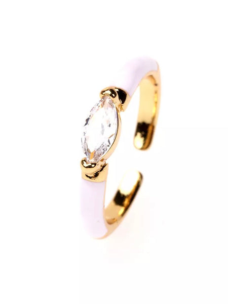FIONA Oval stone resizable ring i enamel og zirkonia