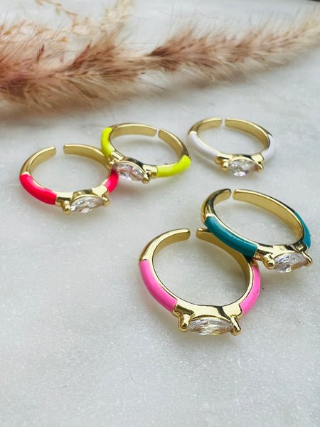 FIONA Oval stone resizable ring i enamel og zirkonia