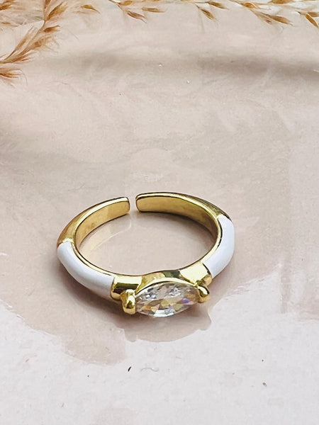 FIONA Oval stone resizable ring i enamel og zirkonia