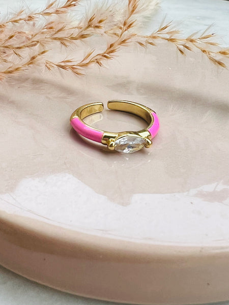 FIONA Oval stone resizable ring i enamel og zirkonia