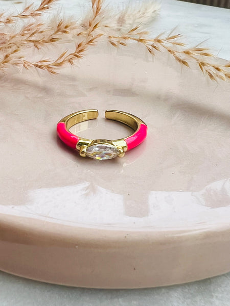 FIONA Oval stone resizable ring i enamel og zirkonia