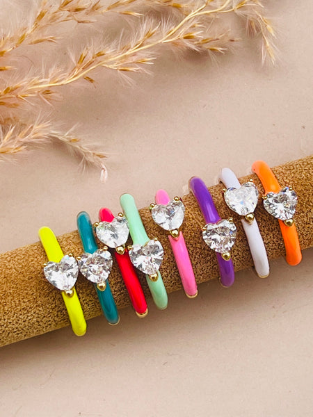 SWEET HEART  resizable ring i enamel og zirkonia