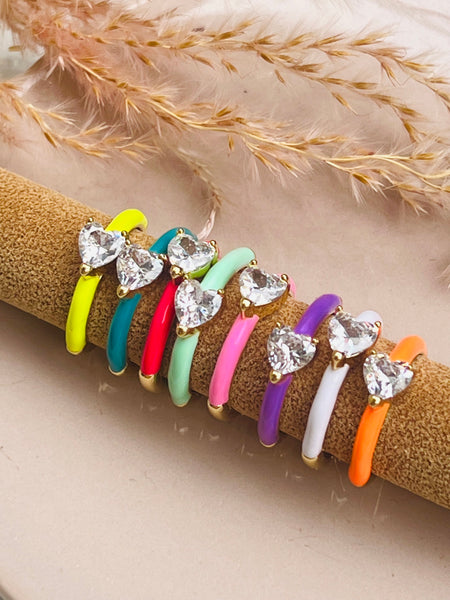 SWEET HEART  resizable ring i enamel og zirkonia