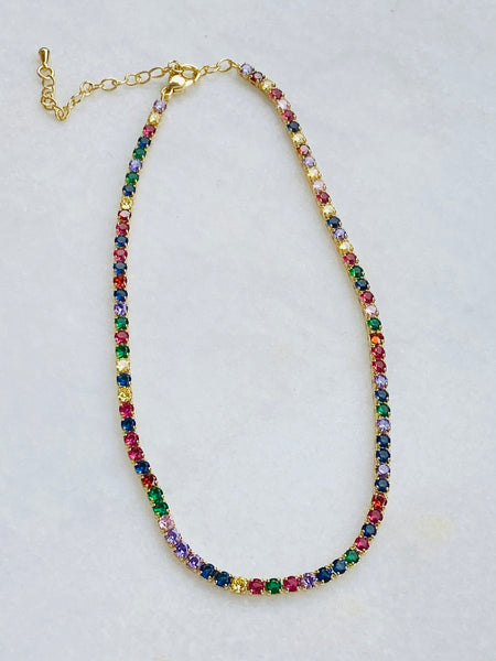 CRYSTAL CHAIN forgyldt choker, 3 mm RAINBOW