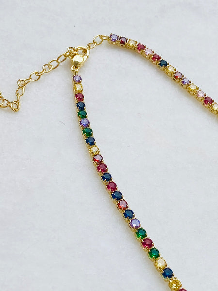 CRYSTAL CHAIN forgyldt choker, 3 mm RAINBOW