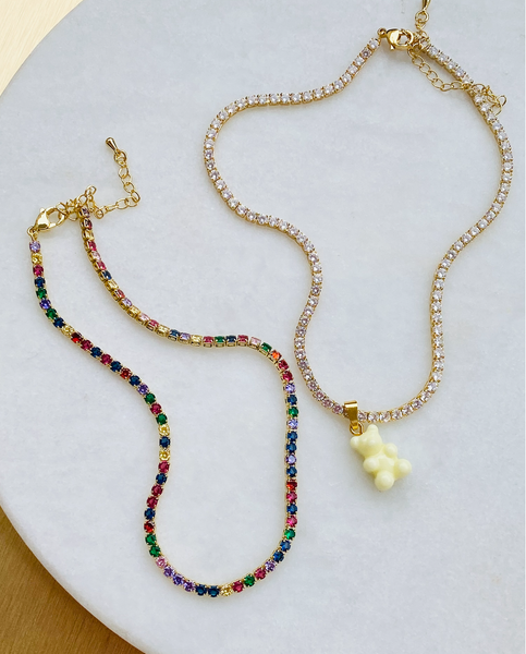 CRYSTAL CHAIN forgyldt choker, 3 mm RAINBOW