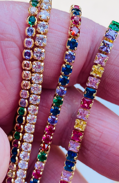 CRYSTAL CHAIN forgyldt choker, 3 mm RAINBOW