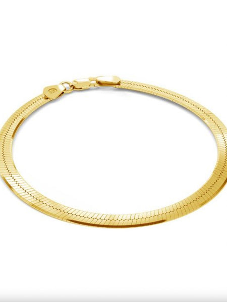 Armbånd i flat snake i forgyldt sterling sølv,  FLAT SNAKE, 18 CM