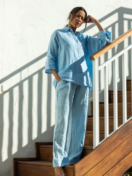 JULIE LINNEN SHIRT I SKY BLUE