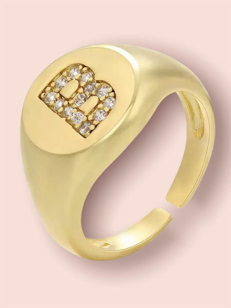 INITIAL LETTER SIGNET AJUSTABLE RING, B