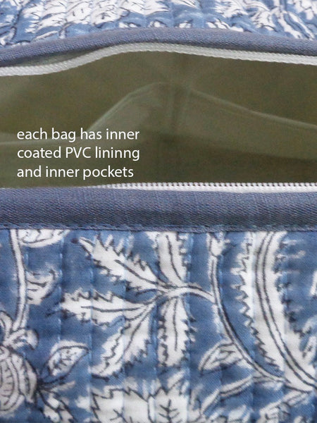 BIG QUILTED COSMETIC BAG, WILD FLOWER DARK GREY