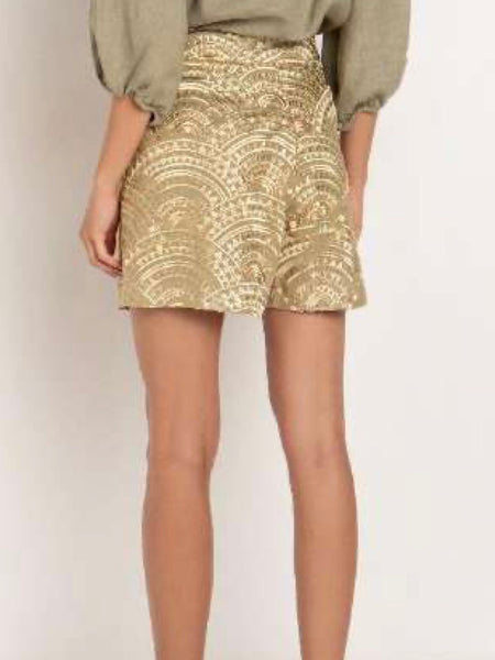 PREORDER !!! SHORTS ALL OVER PLEATES   , TEA / GOLD