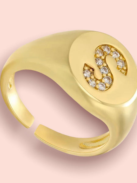 INITIAL LETTER SIGNET AJUSTABLE RING, S