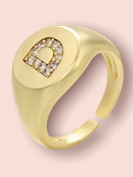 INITIAL LETTER SIGNET AJUSTABLE RING, D