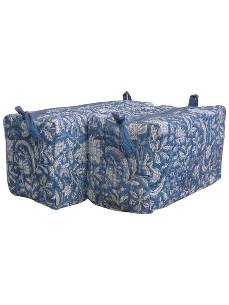 BIG QUILTED COSMETIC BAG, WILD FLOWER DARK GREY