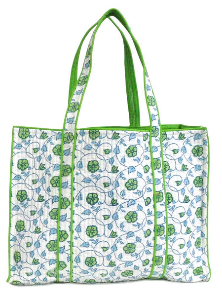 QUILTED BLOCK PRINTET COTTON SHOPPER I Floral Kali Green