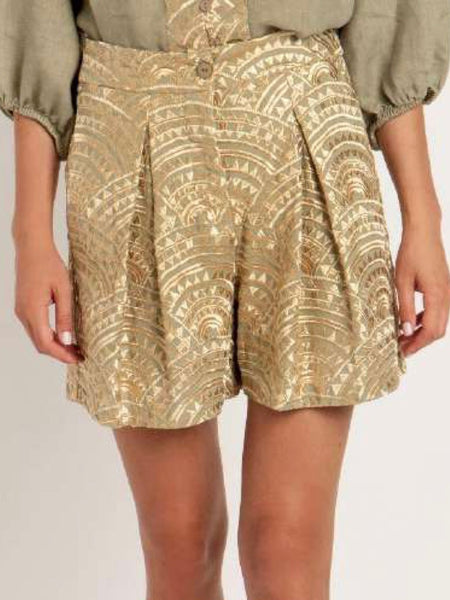 PREORDER !!! SHORTS ALL OVER PLEATES   , TEA / GOLD