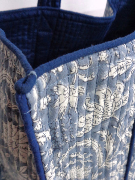 QUILTED BLOCK PRINTET SHOPPER TOTE i wild flower
